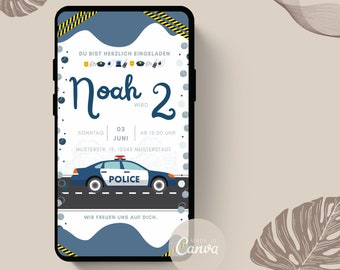 Digital police invitation card | Police children's birthday invitation | Design a police digital invitation | Birthday eCard