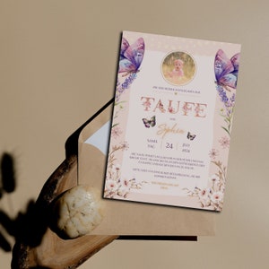Papillon de carte d’invitation numérique | Invitation baptême fille | Concevoir un papillon d'invitation numérique | Baptême par carte électronique