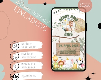 Digital invitation for children's birthday | Safari invitation | Personalize digital invitation | eCard for 1st birthday | WhatsApp Safari