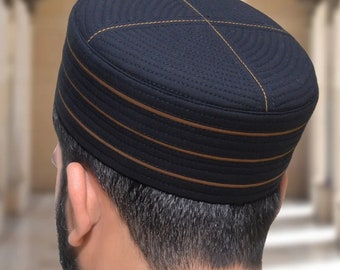 Black Mens Premium Islamic Prayer Cap, Turban, Kufi Muslim.