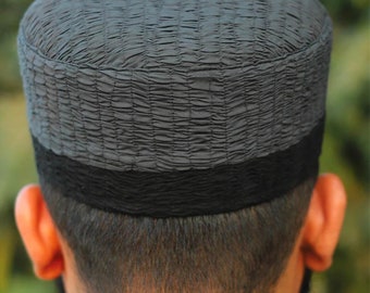 GREY, BLACK STRIPE Mens Premium Islamic Prayer Cap, Turban, Kufi Muslim.