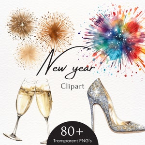 Happy New Year Clipart, New Year PNG, nye png, New Years Eve 2023/2024, Champagne Clipart, Disco Ball PNG, Digital Download, Commercial Use