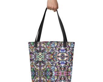 Hydrangea kaleidoscope pattern tote bag - Geometric flower petal design strong shopping bag - Unusual floral print gift shopper