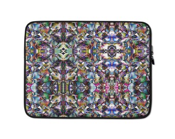 Hydrangea kaleidoscope pattern laptop sleeve small 13" - Cover with unusual flower petals design - Geometric floral netbook case