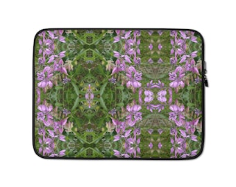 Purple wildflowers kaleidoscope laptop sleeve small 13" - Geometric cover with flowers design - Lovely unusual floral netbook case