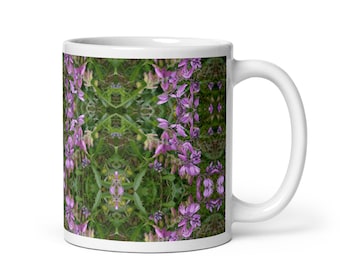 Purple wildflowers kaleidoscope pattern mug with unusual design - Geometric floral coffee mug gift