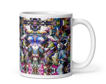 Hydrangea kaleidoscope pattern mug with unusual flower petals design - Geometric floral coffee mug gift