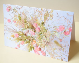 Dried flowers card 5 pack Offer - Blank greetings cards with pretty pink dry flower arrangement image - Floral card for her UK