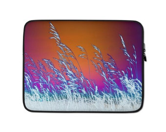 Grass sunset laptop sleeve small 13" - Colourful cover with grass and sky image in purple and orange - Lovely vibrant netbook case