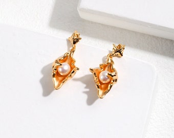 18K Gold-Filled 925 Sterling Silver Natural Pearl Drop Earrings: Perfect for Weddings, Bridesmaids, Timeless Earrings, Minimalist Earrings