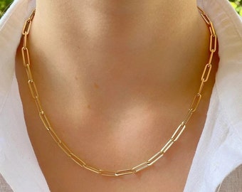 14K gold paperclip chain, gold link chain necklace, gold paperclip necklace, everyday necklace, layering necklace,paperclip necklace