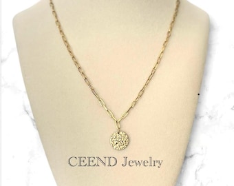 14K Gold Paperclip Necklace, Dainty Coin Necklace, Layering Chain, Paperclip Chain, Christmas Gift for Her