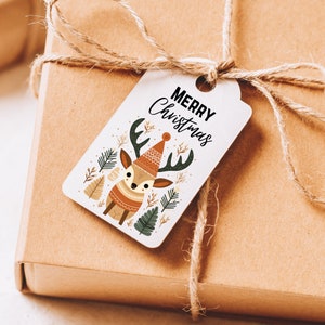 Afdrukbare Merry Christmas Gift Tag, Santa Holiday Labels Download afdrukbare sjabloon