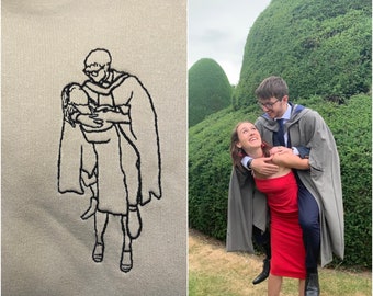 Personalised Embroidered Sweatshirt | Hoodie | For Couples and Families| Portrait Sketch From Photo