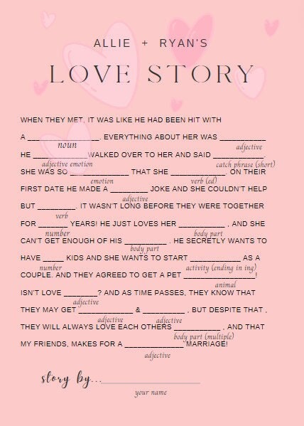 Printable Love Story Bridal Shower Game Fun and Interactive - Etsy UK