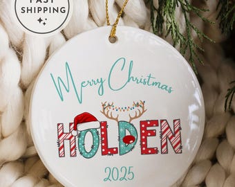 Kids Name Christmas Ornament, Personalized Merry Christmas Ornament 2026, Custom Holiday Keepsake, Child Name Xmas Tree Decoration