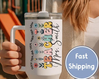 Personalized Teacher Tumbler 40oz: Stainless Steel Travel Mug with Handle