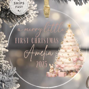 Baby Girl First Christmas Ornament 2026, Personalized Acrylic Blush Pink Keepsake, Newborn Daughter Gift, Custom Name Baby Ornament
