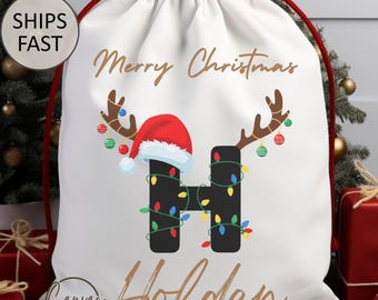 Merry Christmas Santa Sack, Personalized Santa Bag with Name, Kids Christmas Gift Sack, Holiday Present Bag, Custom Santa Sack