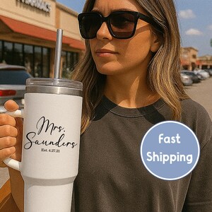 Custom Mrs. Tumbler: Personalized Bridal Shower Gift, 40 oz Insulated Cup