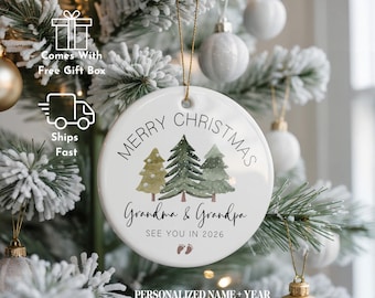 Promoted to Grandparents Ornament 2026, Watercolor Tree Pregnancy Announcement, Baby Reveal Gift for Grandma Grandpa, Custom Name Year