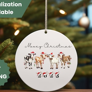 Cow Ornament Design, Dairy Cow Ornament, Holiday Ornament Cow, Cow Ceramic Ornament, Farm Animals Ornaments, Mooey Christmas Cow Ornament