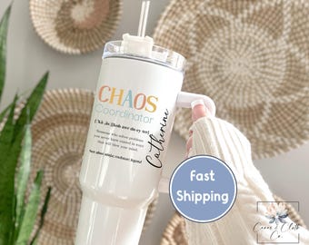Personalized 40oz Teacher Tumbler with Handle - Chaos Coordinator Gift for Back to School & Appreciation