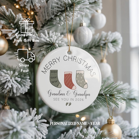 Promoted to Grandparents Ornament 2026, Pregnancy Announcement Ceramic Tree Keepsake, Grandma Grandpa Holiday Gift