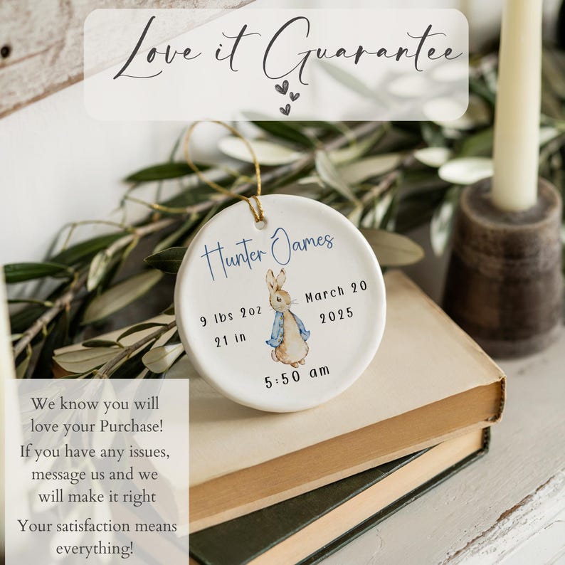 Baby’s first Christmas ornament with custom birth information