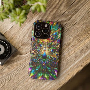 Peacock Stained Glass Phone Case, iPhone 16, 15, 14, 13, 12, 11, Pro Max , Unique Gift for Art Lovers and Peacock Fans