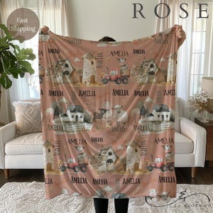 Personalized Baby Girl Blanket, Farm Animal Nursery Decor, Personalized Baby Gift, Farm Animals Blanket, Custom Girl Or Boy Blanket