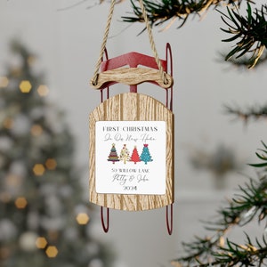 First Christmas In Our New Home Ornament 2024 Personalized Custom Gift. New Home Christmas Ornament Sled Christmas Ornament
