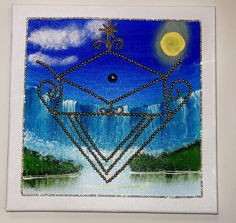 Medium Acrylic Vèvè Painting of La Sirene Haitian Voodoo Loa Etsy
