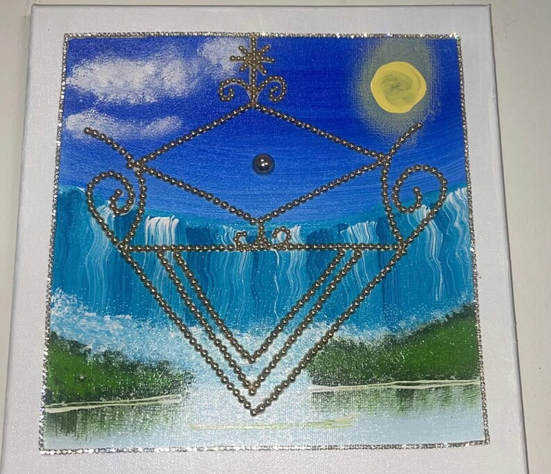 Medium Acrylic Vèvè Painting of La Sirene Haitian Voodoo Loa Etsy