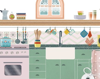 Składany papierowy wydruk artystyczny „Kuchnia” | Dwustronny, ekologiczny, kreatywny, do zabawy bez ekranu