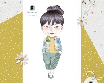 Kolekcjonerska dwustronna papierowa lalka Fine Art Print A5 "Chiasa" | Zabawa bez ekranu, ekologiczna, kreatywna aktywność