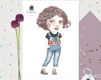 Kolekcjonerska dwustronna papierowa lalka Fine Art Print A5 "Ava" | Zabawa bez ekranu, ekologiczna, kreatywna aktywność