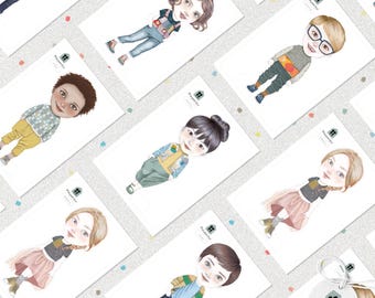 Zestaw papierowych lalek, wydruk artystyczny – dwustronny, format A5 | Zabawa bez ekranu, ekologiczna, kreatywna aktywność