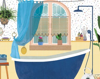 Składany papierowy wydruk artystyczny „Łazienka” | Dwustronny, ekologiczny, kreatywny, do zabawy bez ekranu