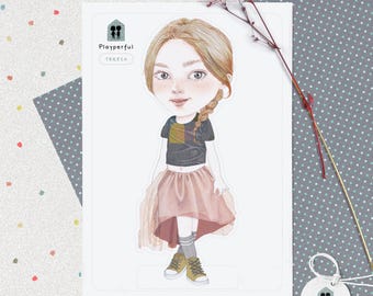 Kolekcjonerska dwustronna papierowa lalka Fine Art Print A5 „Teresa” | Zabawa bez ekranu, ekologiczna, kreatywna aktywność
