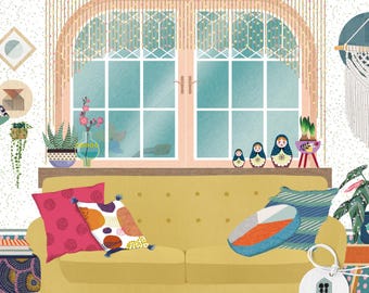 Składany papierowy wydruk artystyczny „Salon” | Dwustronny, ekologiczny, kreatywny, do zabawy bez ekranu