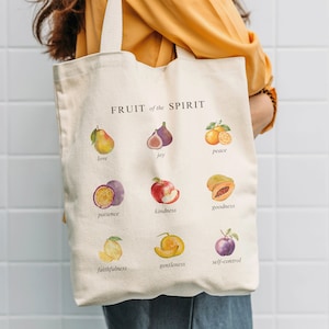 Frucht des Geistes Einkaufstasche, christliche Einkaufstasche, Obst-Einkaufstasche, christliches Geschenk, Baumwolltasche, christliches Mädchengeschenk, Baumwolltasche