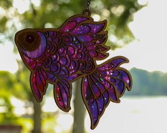 Goldfish Suncatcher: Stained Glass Effect, Ocean Theme Decor