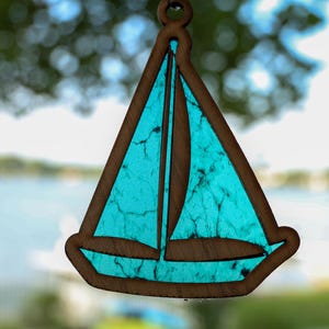 Sailboat Suncatcher Stained Glass Effect Nautical Window Hanging Handmade Ocean Decor Coastal Sun Catcher Gift for Beach Lovers