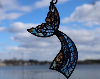 Mermaid Tail Suncatcher Stained Glass Effect Window Hanging Ocean Theme Ornament Handmade Nautical Sun Catcher Beach Lover Gift Decor