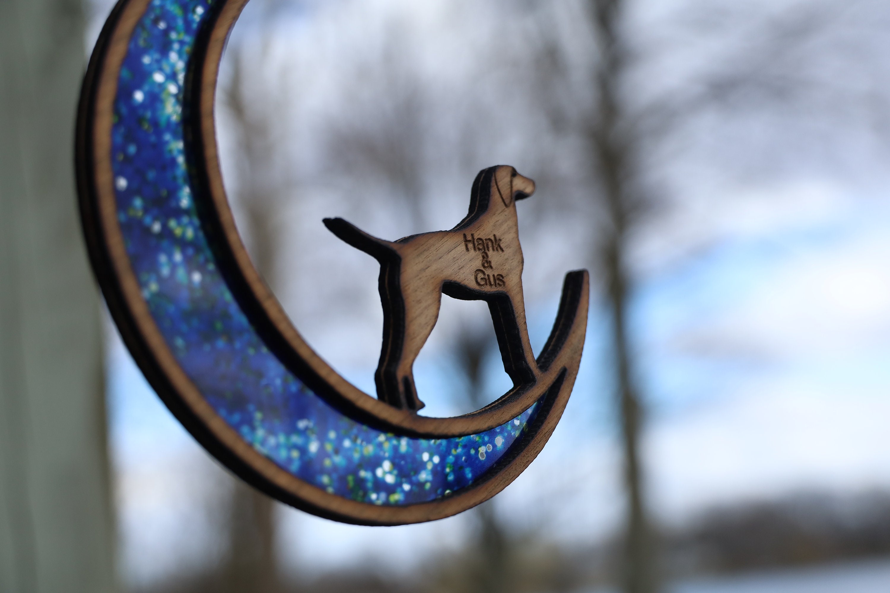 Custom Dog Moon Suncatcher Personalized Pet Memorial Ornament Stained Glass Effect Window Hanging Gift for Dog Lovers