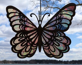 Butterfly Suncatcher Stained Glass Effect Window Hanging Handmade Ornament Sun Catcher Garden Decor Gift for Nature Lovers