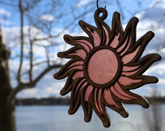Stained Glass Effect Sun Suncatcher - Boho Window Hanging, Garden Decor