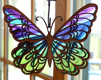 Butterfly Suncatcher Stained Glass Effect Window Hanging Handmade Sun Catcher Nature Inspired Garden Decor Gift for Butterfly Lovers