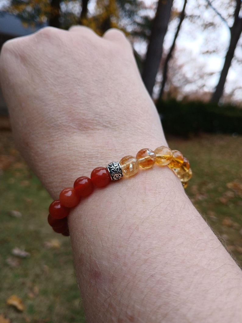 Pulsera de cornalina y citrino: Abundancia, motivación (Cuentas AAA de 8 mm) imagen 9